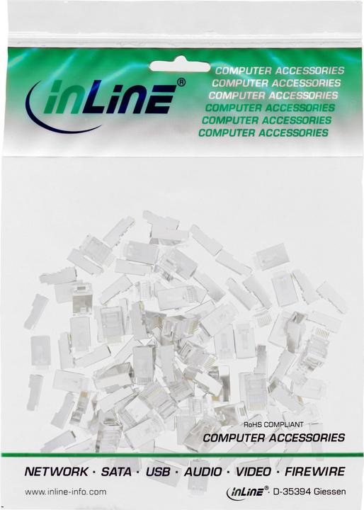 Immagine prodotto InLine Confezione da 100 spine modulari 8P8C RJ45 per crimpare su cavo tondo