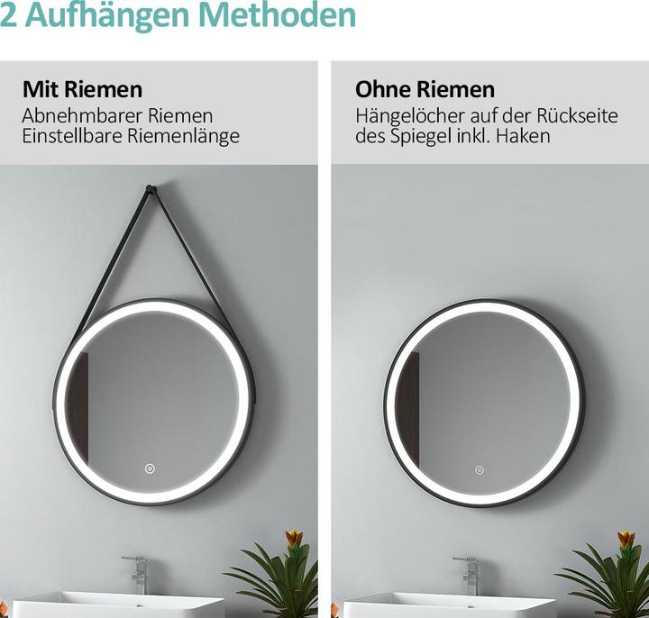 Produktbild Emke Badspiegel mit Beleuchtung Φ50cm, Kaltweiss6500K, Dimmbar, Touch Schalter