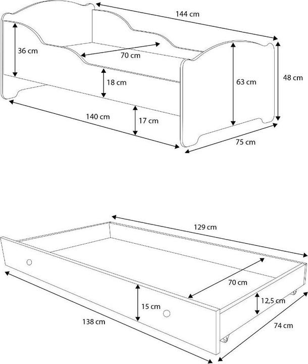 Produktbild ADRK Furniture Bett mit Matratze und Schublade AMADIS TEDDY BEAR AND CLOUD 140x70 (140 x 70 cm)