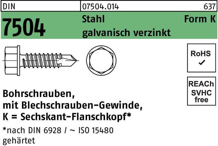 Image du produit Vis autoforeuse à tête hexagonale ISO 15480 avec collerette ST 4,8 x 70 Acier trempé (250 Vis par pièce)