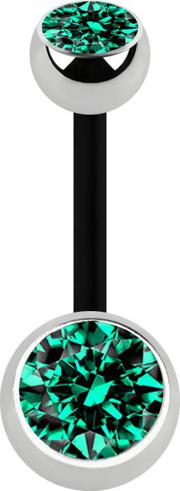Produktbild Star Piercing Banane schwarz mit zwei Kugeln silber Kristall türkis (Chirurgenstahl 316L, ohne Messing, Bioflex)