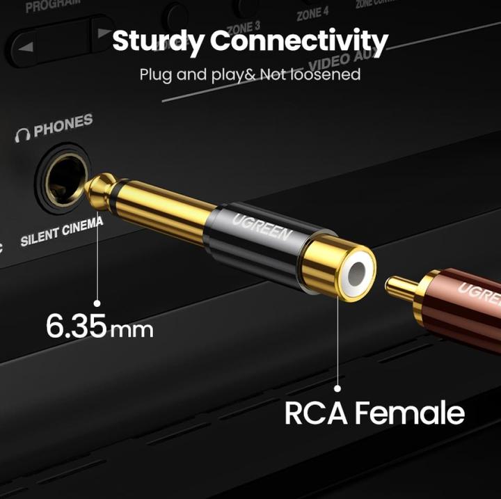 Actual product image Ugreen 6.35 mm jack plug to RCA cinch socket adapter (Jack adapter)