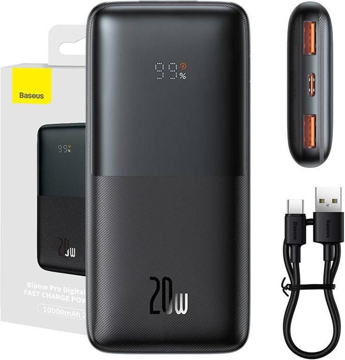 Immagine prodotto Baseus Bipow Pro Power Bank 10000mAh 20W + Cavo USB 3A 0.3m Nero (PPBD040101) (10000 mAh, 20 Wh)