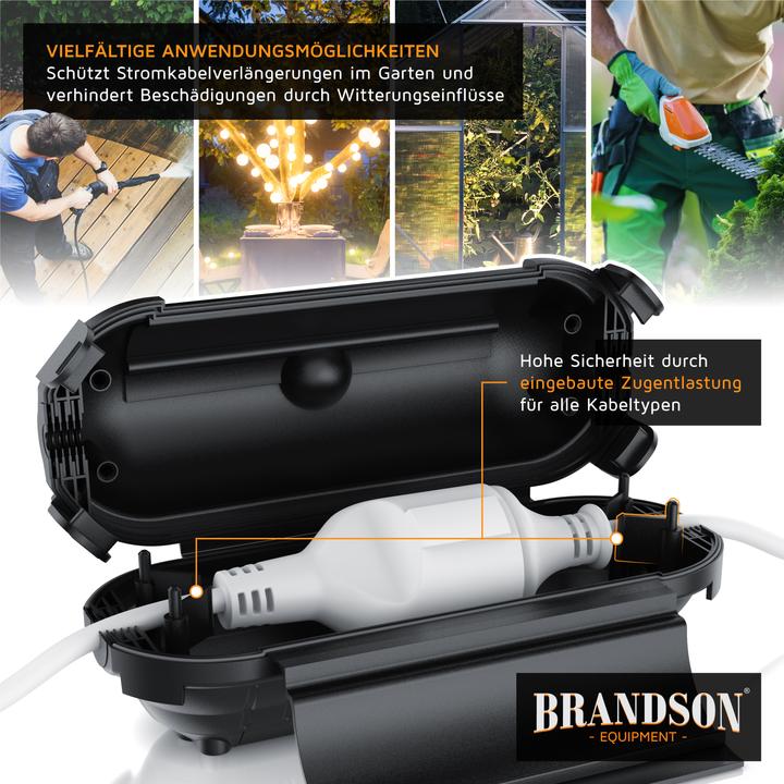 Produktbild Bearware 2x Kabelbox outdoor schwarz 210 x 85mm, IP44 Garten Schutzbox wetterbeständig für Verlängerungskabel