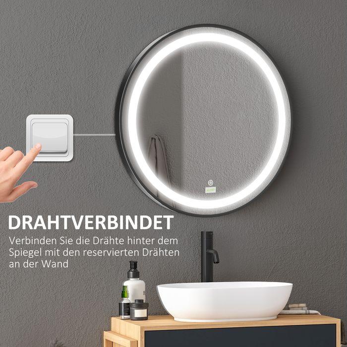 Image du produit Swisshandel24 Miroir de salle de bain, éclairage LED, intensité variable, 3 couleurs de lumière, cadre (Ø 60 cm)