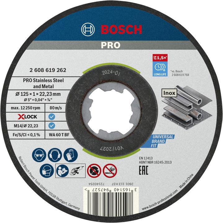 Bosch Professional Zubehör Disco da taglio PRO X-Lock in acciaio inox e metallo, 125 x 1 x 22,23 mm