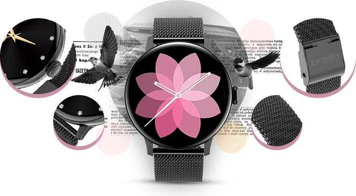 Actual product image Giewont Womens Smartwatch GW330-3 Black-Black Silicone Strap + Black Bracelet