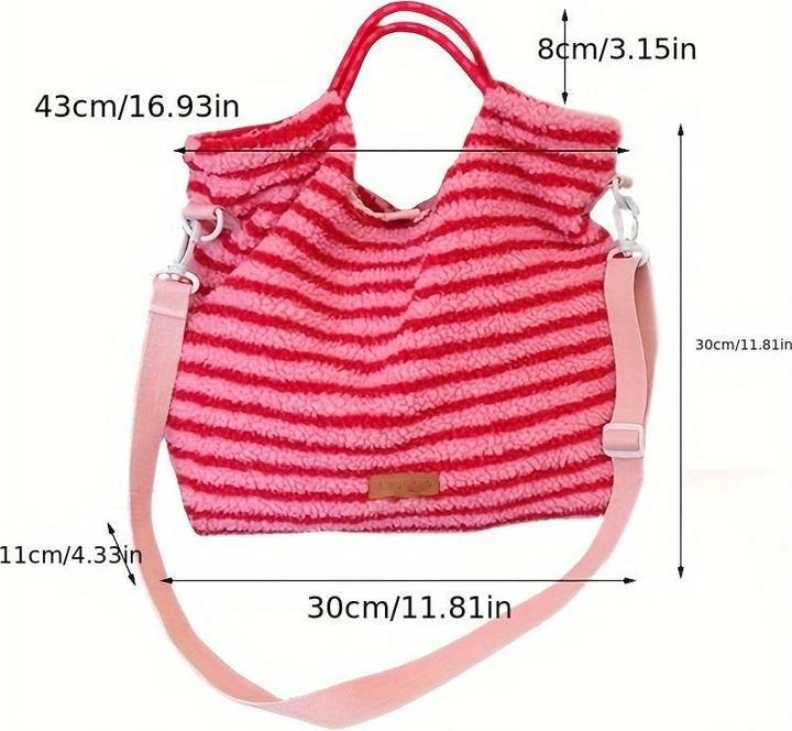 Produktbild Only-Bags.Store Schicke gestreifte Plüsch-Tasche - vielseitige modische Schulter- und Umhängetasche mit abnehmbarem