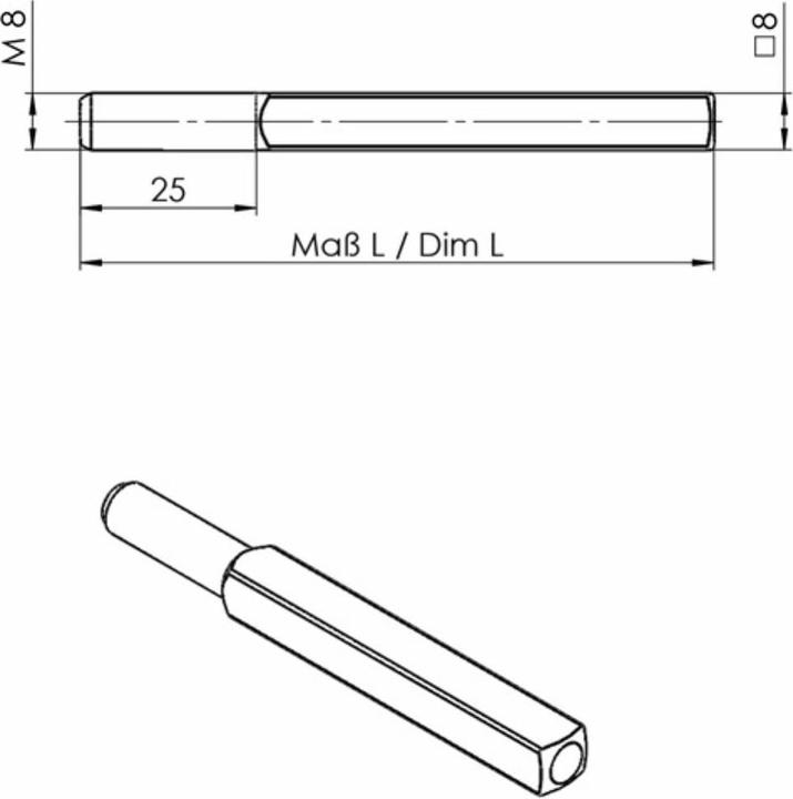 Produktbild Ogro Wechselstift 115 Vierkant 8 x 105 mm Stahl M8