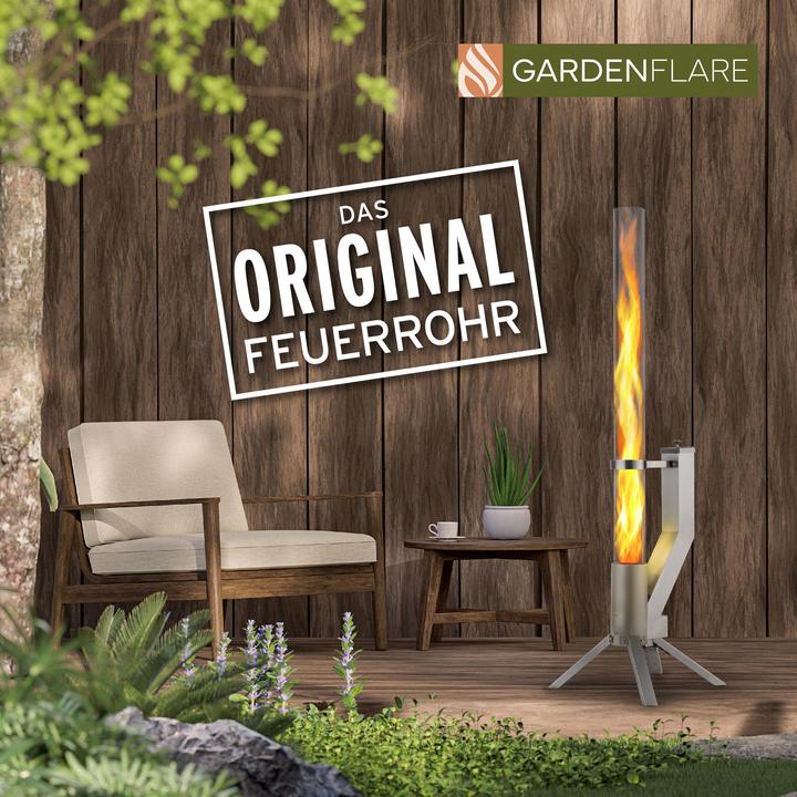 Produktbild Gardenflare Feuerrohr – elegante Edelstahl Feuersäule und Pelletfackel - silber (36 cm)