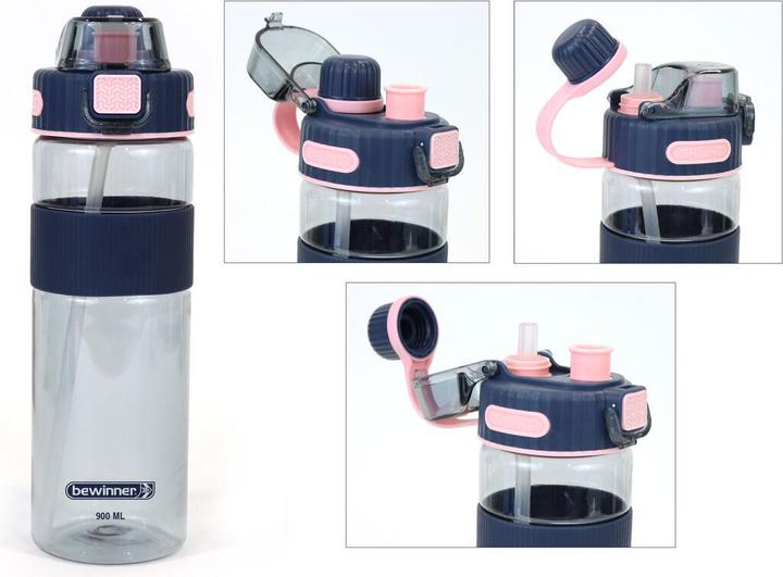 Bewinner Bouteille avec couvercle et paille Coloré Transparent 900 ml (0.90 l)