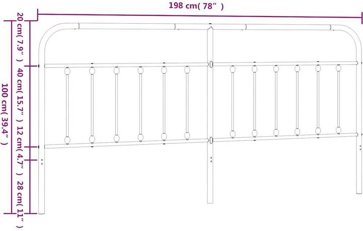 Image du produit VidaXL Kopfteil Metall Weiss 193 cm, Farbe: Weiss, Material (198 x 3 x 100 cm)