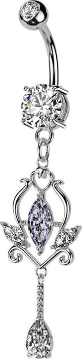 Star Piercing Banane silber mit zwei Kugeln Kristall silber Anhänger Floral Kristalle silber (Chirurgenstahl 316L, Messing)