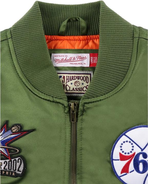 Produktbild Mitchell & Ness M&N Satin Bomber Jacke - FLIGHT Philadelphia 76ers oliv - M (M)