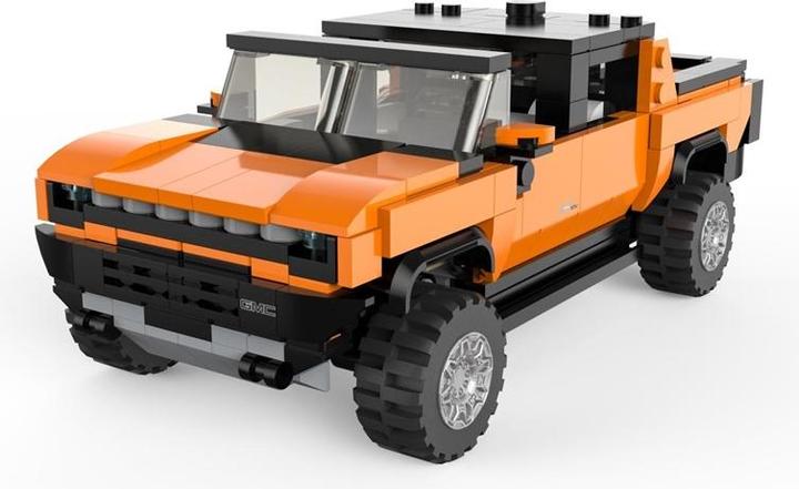Actual product image Rastar 1:30 assemble car model Hummer EV, assort., orange/yellow, 454 parts, 93700