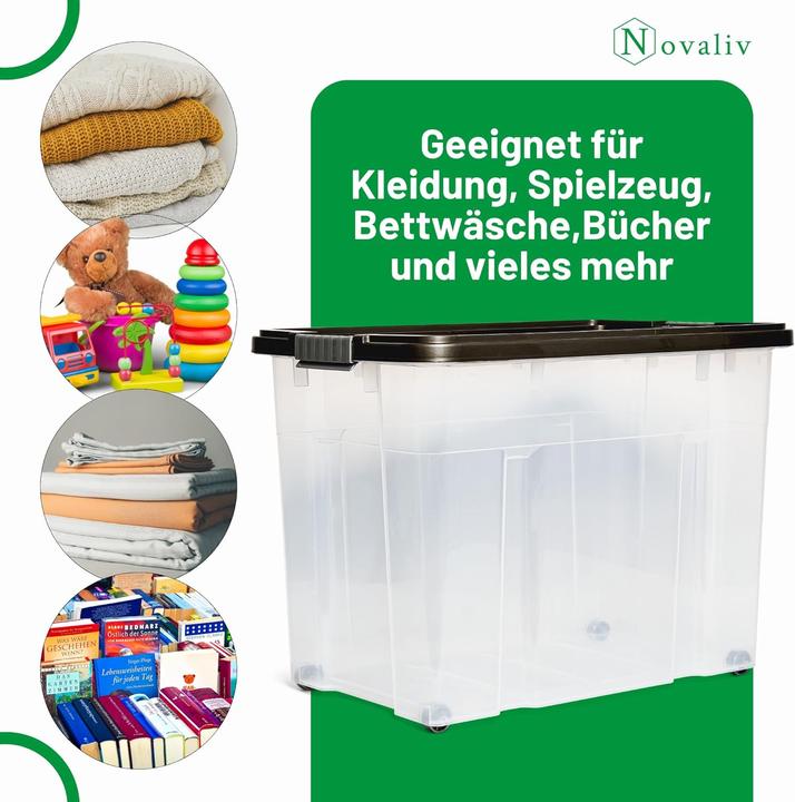 Actual product image Novaliv XXL Aufbewahrungsbox mit Deckel Gross 80L Anthrazit Nestbar stapelbare Plastikbox mit Clipver (61 x 40 x 45 cm, 80 l)