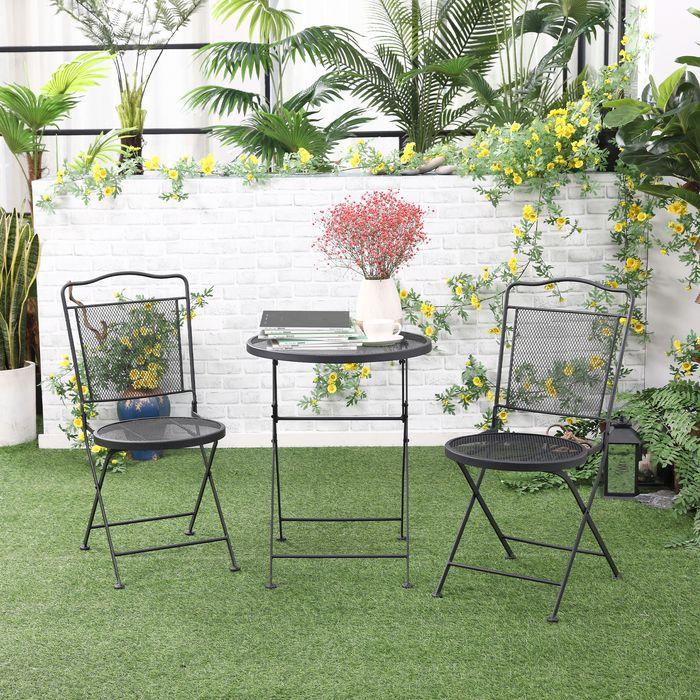 Produktbild Swisshandel24 Gartenmöbel-Set Gartenlounge Balkonmöbel Set für 2 Personen Essgruppe 1 Tisch+2 Stühle Metall Schwar (55.50 cm)