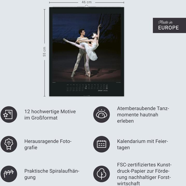Image du produit Stuttgarter Ballett Kalender 2026 (46 x 55 cm, Couverture rigide, Allemand, Anglais)