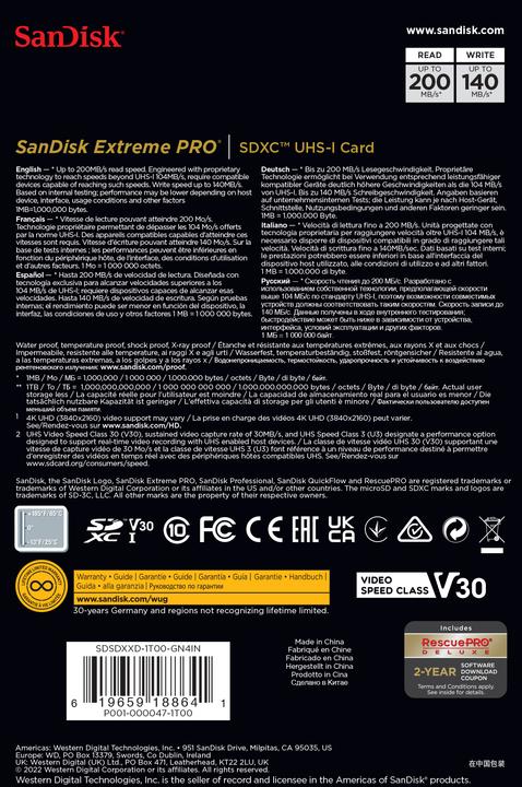 Image du produit SanDisk Extreme PRO UHS-I V30 (1000 Go, SDXC, U3, UHS-I)