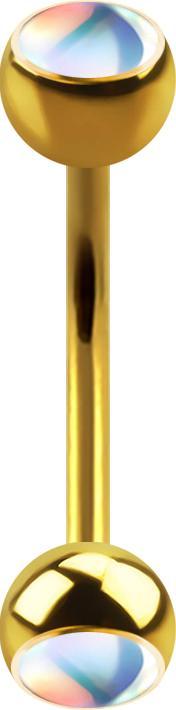 Star Piercing Micro Banane vergoldet mit zwei Kugeln irisierend weiss (ohne Messing, Chirurgenstahl 316L)