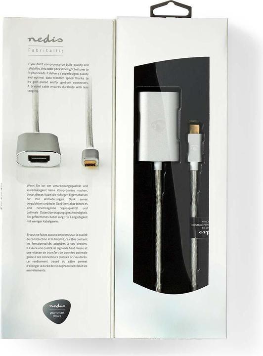 Produktbild Nedis CCTB64680AL20. Kabellänge: 2 m, Anschluss 1: HDMI Typ A (Standard), Anschluss 2: USB Typ-C. Menge p (2 m, USB Typ C, HDMI)