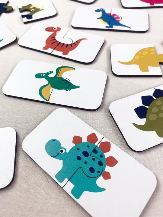 Actual product image Activity Board Wooden dinosaur puzzle 2 piece puzzle, educational material, homeschool preschool cards (24 pieces)