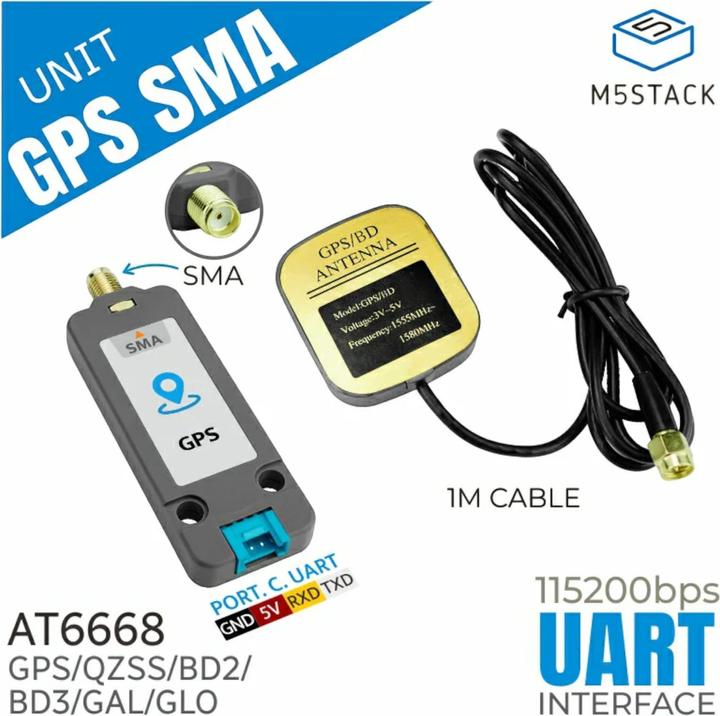 Produktbild M5Stack Unit GPS / BDS mit SMA Antenne AT6668