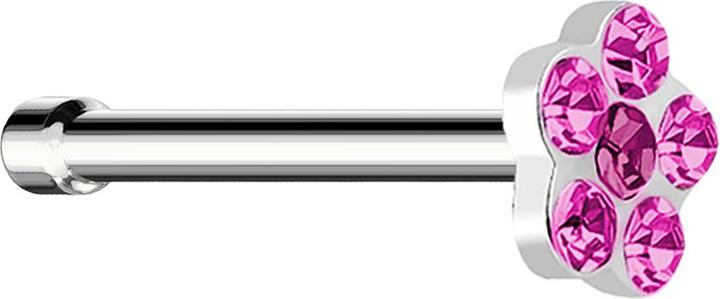 Immagine prodotto Star Piercing Nasenstecker gerade silber mit Blume und 5 Kristalle pink (senza ottone, Acciaio chirurgico 316L)