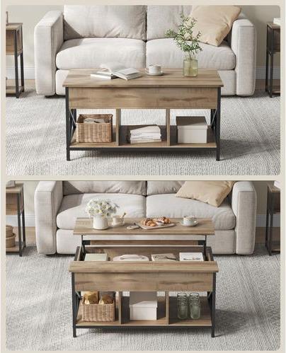 Actual product image Vasagle Couchtisch hellbraun 95,0 x 60,0 x 48,0 / 62,0 cm
