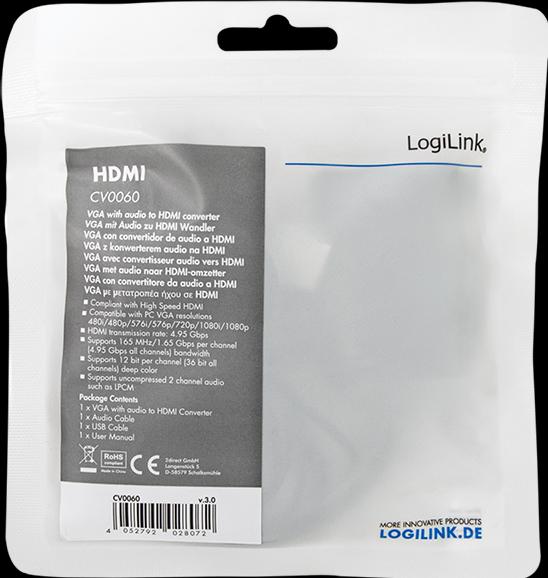 Produktbild LogiLink CV0060 - VGA mit Audio- und HDMI-Konverter (HDMI, 20 cm)