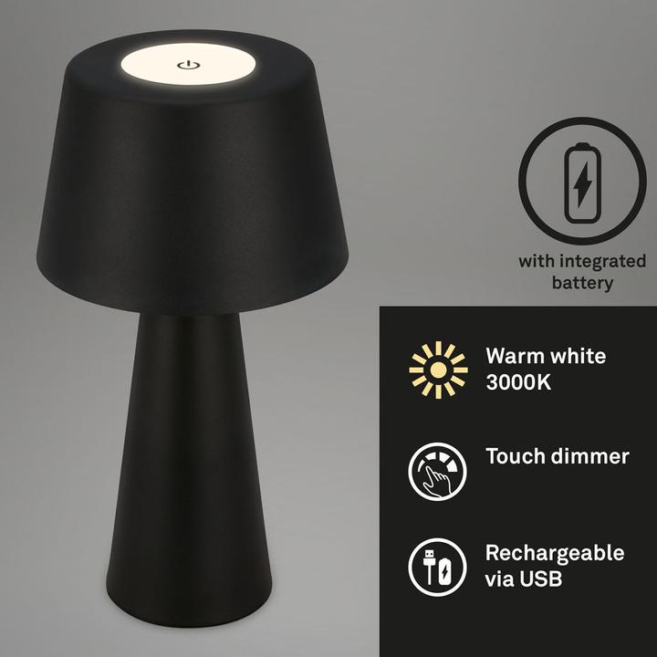 Image du produit Briloner Lampe de table LED rechargeable, noire, 1xmodule LED/3,5W (400 lm)