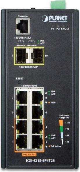 Immagine prodotto Planet Switch industriale a 4 porte 10/100/1000T + 4 porte 10/100 802.3at PoE + 2 slot SFP 100/1000 PoE (10 Porti)
