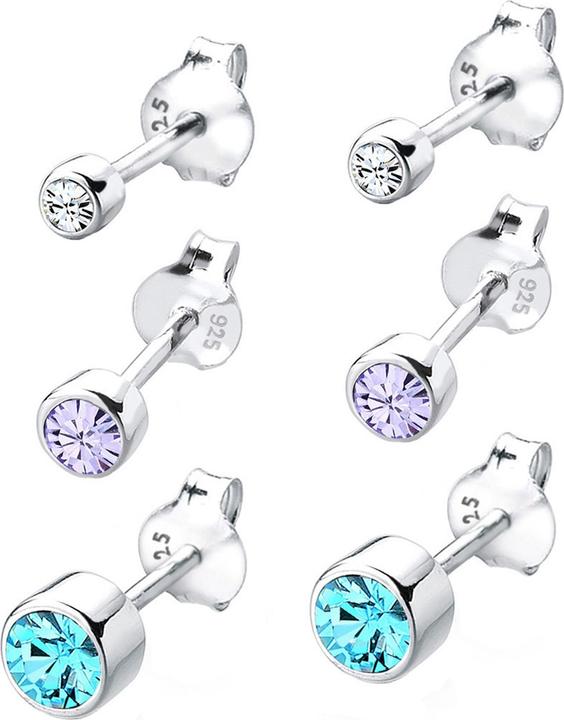 Produktbild Elli Ohrringe 3er Set Basic Kristalle 925 Silber (Glaskristall, 925er Sterling Silber)