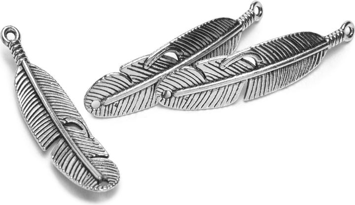 Actual product image Hobby & Crafting Fun Pendant with double eyelet "Feathers", 3 pcs, approx. l 4.6 x w 1.1 cm (Metal)