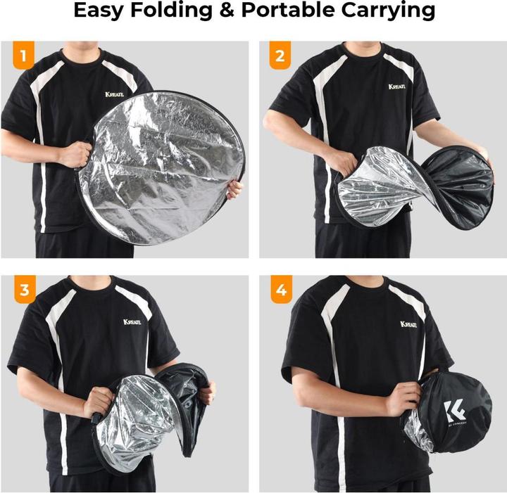 Actual product image K&F Concept 5 in 1 Circular Photography Reflector 80cm with Handle Grip Gold Sliver Black White Translucent Pan