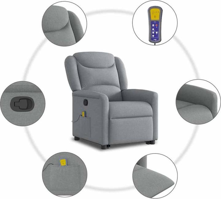 Produktbild VidaXL Massagesessel mit Aufstehhilfe Hellgrau Stoff