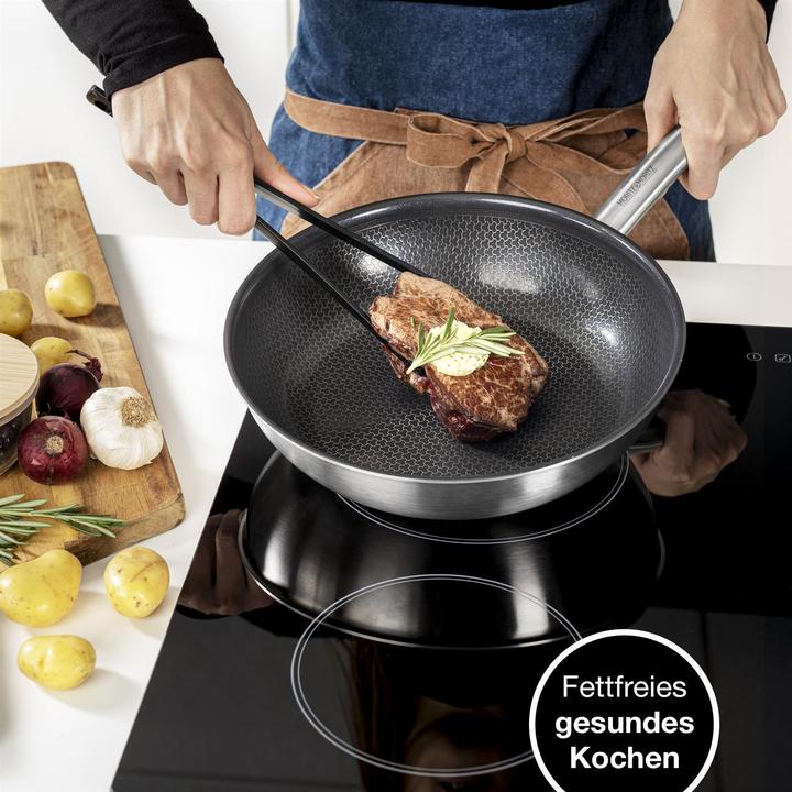 Produktbild Moritz & Moritz Edelstahlpfanne Wabenstruktur 28cm mit Keramikbeschichtung der neuesten Generation (Pfannenset + Topfset, Edelstahl)