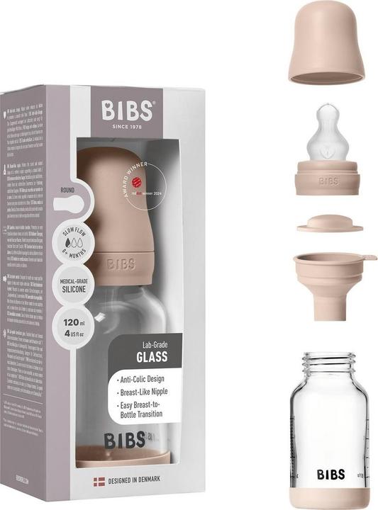 Produktbild Bibs Babyflaschen Glas-Flasche Baby Bottle Round 120 ml + Silikon-Trinksauger (120 ml)