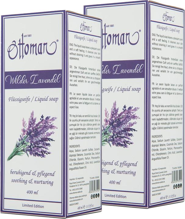 Nutritional values and ingredients Ottoman Set of 2 lavender liquid soaps, for well-groomed and clean hands (Liquid soap, 400 ml)