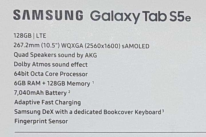 Valeurs nutritives et ingrédients Samsung Galaxy Tab S5e (4G, 10.50", 128 Go, Noir)