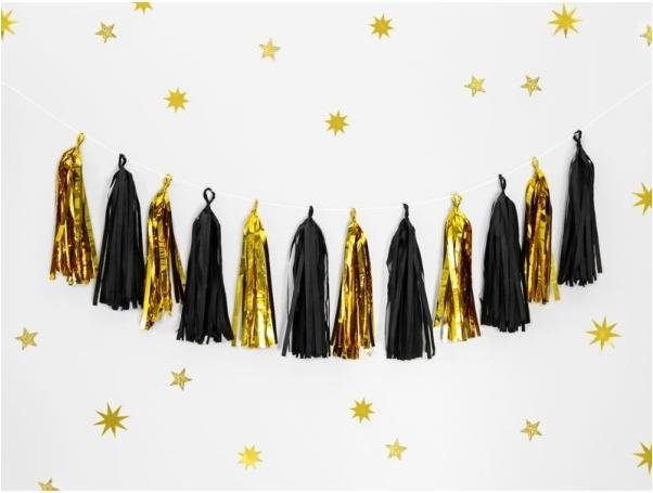 Immagine prodotto Partydeco Ghirlanda Pompons Nero e Oro
