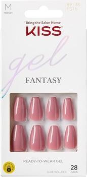 Image du produit KISS Gel Fantasy Press On Nails Pink Medium Coffin Shape 28 Nails 2g Glue 1 Manicure Stick 1 Mini File Re (Pink)