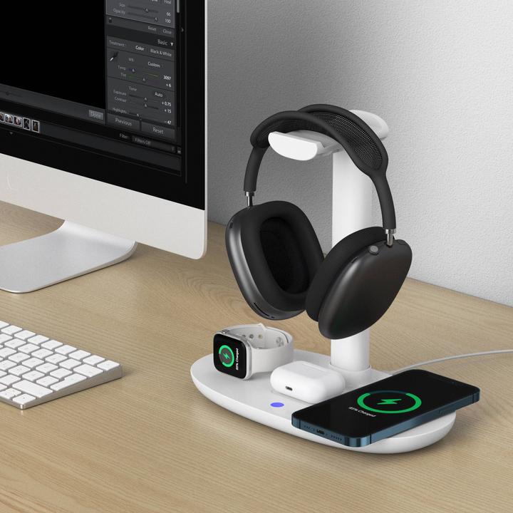 Actual product image PhoneLook Station de charge 4 en 1 moderne 30W sans fil avec support casque pour AirPods Max, iPhone, Apple Wa (15 W)