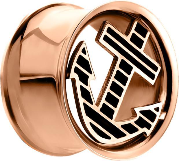 Produktbild Star Piercing Flared Tunnel rosegold mit Anker (ohne Messing, Chirurgenstahl 316L)