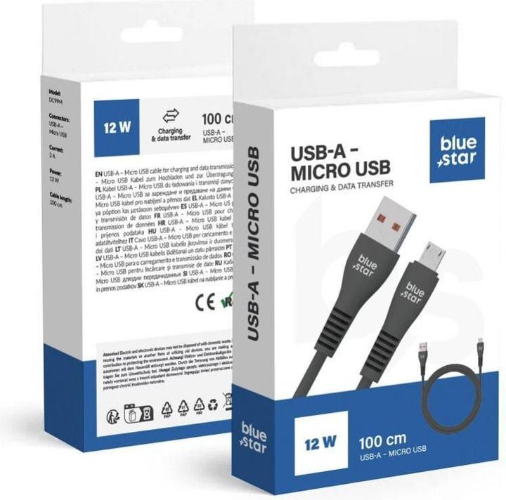 Produktbild BlueStar Cable Blue Star BLUE STAR cable USB A to Micro USB 2A 12W DC99M 1 m black (1 m, USB 2.0)