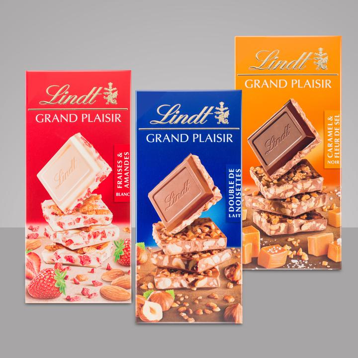 Immagine prodotto Lindt Barretta di cioccolato Grand Plaisir alla fragola bianca e alla mandorla (150 g)