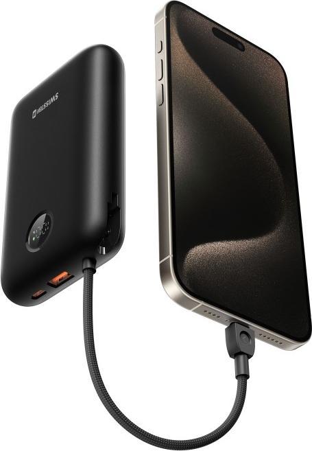 Immagine prodotto Swissten Power Bank Voltbox 35w 30000 Mah with Built-In Cables USB-C and Lightning Black (30000 mAh, 35 W, 35 Wh)