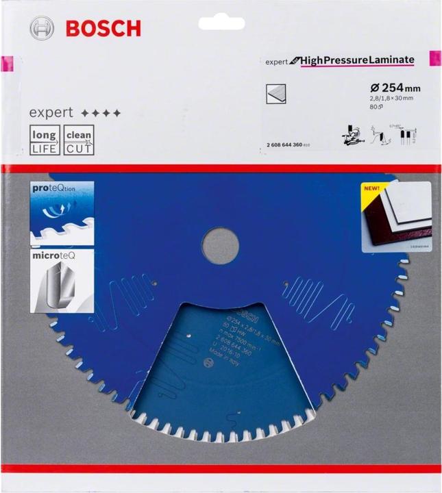 Immagine prodotto Bosch Professional Zubehör Lama circolare Expert per laminato ad alta pressione, 254 x 30 x 2,8 mm, 80