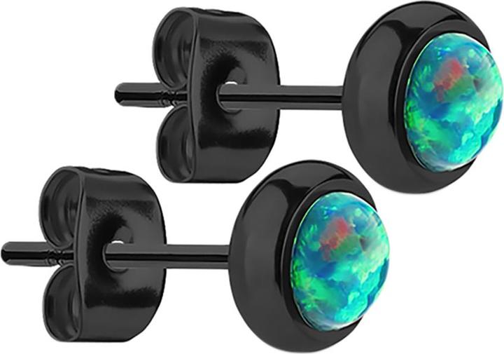 Produktbild Star Piercing Ohrstecker schwarz mit Opal grün (Chirurgenstahl 316L, ohne Messing)