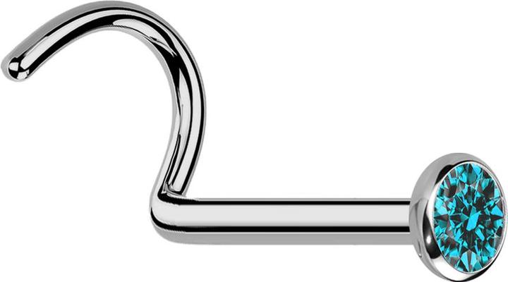 Immagine prodotto Star Piercing Nasenstecker gebogen silber mit flacher Halbkugel Kristall aqua (senza ottone, Titanio G23)